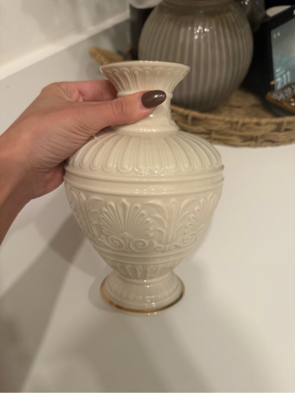 Vintage Lenox Athenian Collection Vase Cream Porcelain with Gold Trim
